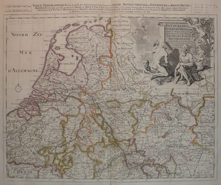  [PAYS-BAS] Le cours de la rivière du Rhein depuis sa source jusques à son emboucheure où sont distingués toutes les estats et souverainetés.. SANSON ...