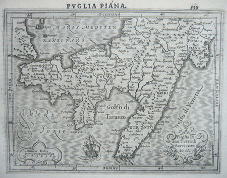  [POUILLES/CALABRE] Puglia Piana terra di Barri Otrato etc.. MERCATOR (Gerard);HONDIUS (Jodocus);
