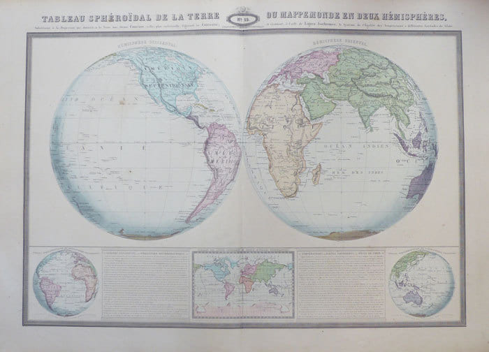  Tableau sph&eacute;ro&iuml;dal de la Terre ou mappemonde en deux h&eacute;misph&egrave;res.. GARNIER (Fran&ccedil;ois Adrien).