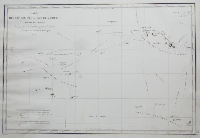 [POLYNESIE FRANCAISE] Carte des &icirc;les situ&eacute;es au sud et &agrave; l'ouest des &icirc;les de la Soci&eacute;t&eacute;.. DUPERREY (Louis-Isidore).