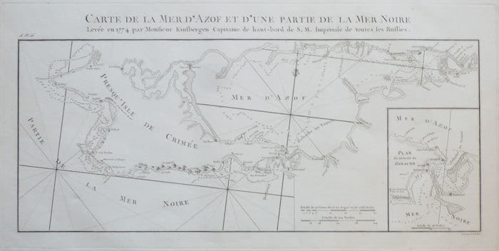  Carte de la mer d'Azof et d'une partie de la mer Noire lev&eacute;e en 1774 par Monsieur Kinsbergen capitaine de haut-bord de S.M. Imp&eacute;riale de toutes les ...