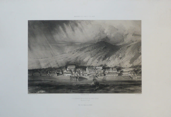  [REUNION] Marines et ports de mer. Vue g&eacute;n&eacute;rale de la ville de Saint-Denis (Vue prise de la rade).. HASTREL (Adolphe d');