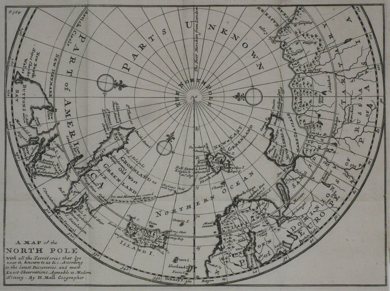  A Map of the North pole with all the territories that lye near it.. MOLL (Herman);