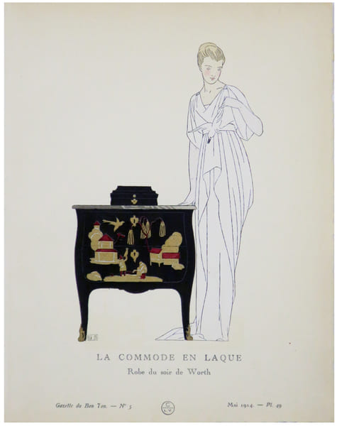  La Commode en laque. Robe du soir de Worth.. BOUTET de MONVEL (Bernard) & GAZETTE du BON TON.