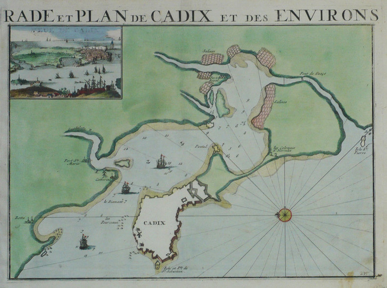  Rade et plan de Cadix.. FER (Nicolas de);