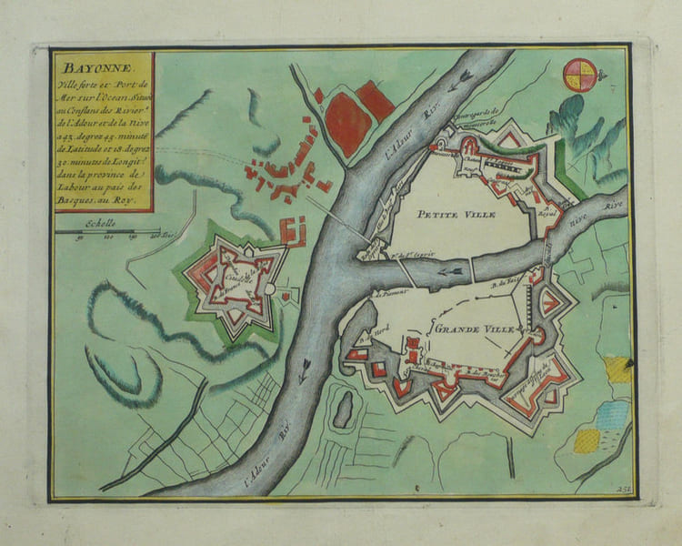  Bayonne ville forte et port de mer sur l'Oc&eacute;an, situ&eacute;e aux conflans des rivi&egrave;res de l'Adour et de la Nive.. FER (Nicolas de);
