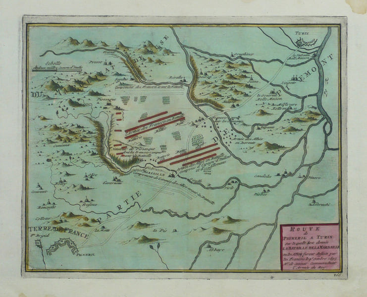  Route de Pignerol &agrave; Turin sur laquelle s'est donn&eacute;e la bataille de la Marsaille ou les alliez furent deffaits par les Fran&ccedil;ois le 4e octobre 1693.. ...