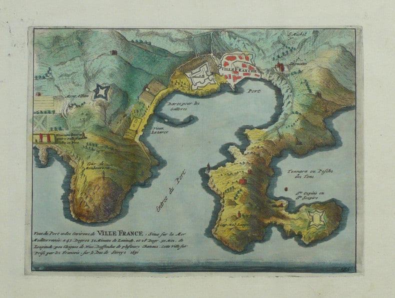  Veue du port et des environs de Ville France, situ&eacute; sur la mer M&eacute;diterran&eacute;e.. FER (Nicolas de);