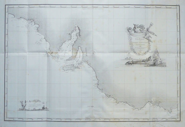  Carte g&eacute;n&eacute;rale de la Terre Napol&eacute;on (&agrave; la Nouvelle Hollande). R&eacute;dig&eacute;e d'apr&egrave;s les travaux ex&eacute;cut&eacute;s &agrave; bord de la corvette le G&eacute;ographe et de la ...
