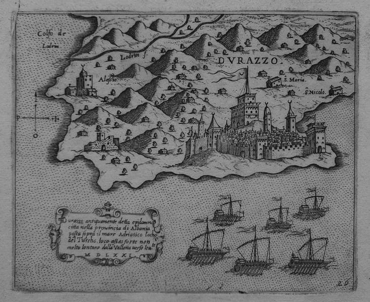  [ALBANIE] Durazzo antiquamente detta Epidamna citt&agrave; nella provincia di Albania.. CAMOCIO (Giovanni Francesco).