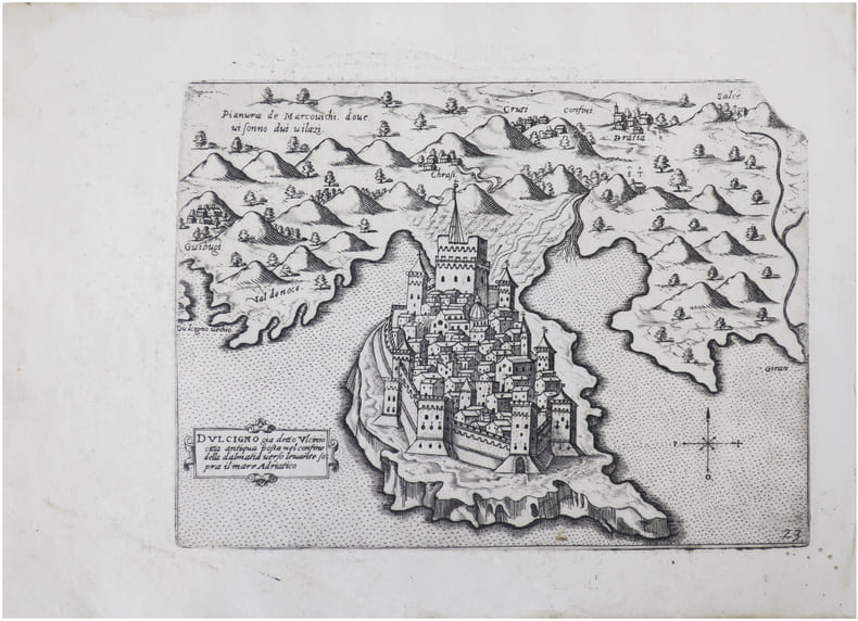  [MONTENEGRO/ULCINJ] Dulcigno gi&agrave; detto Ulcinio citt&agrave; antiqua posta nel confine della Dalmatia.. CAMOCIO (Giovanni Francesco).