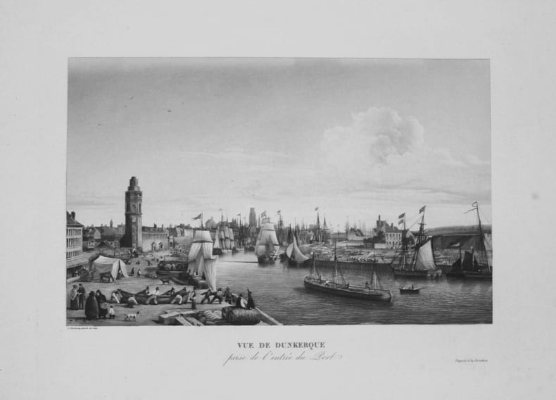  [DUNKERQUE] Vue de Dunkerque prise de l'entr&eacute;e du port.. GARNERAY (Louis Ambroise);