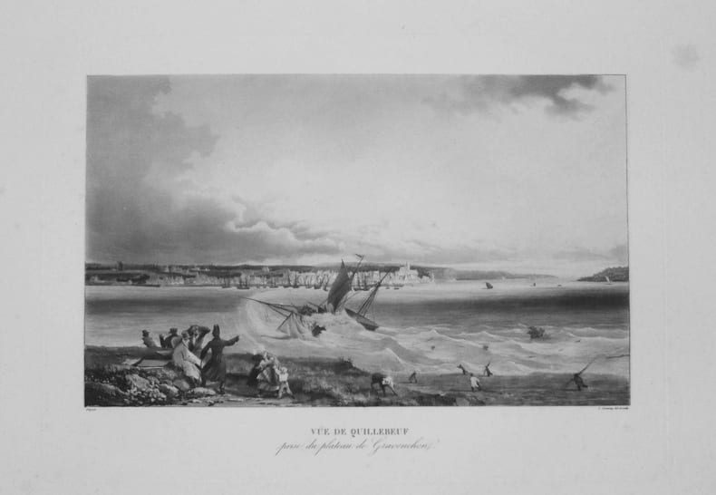  [QUILLEBEUF-sur-SEINE] Vue de Quillebeuf prise du plateau de Gravenchon.. GARNERAY (Louis Ambroise);