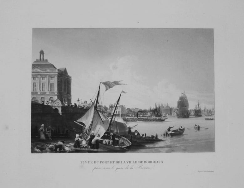 [BORDEAUX] 2&egrave; Vue du port et de la ville de Bordeaux prise sous le quai de la Bourse.. GARNERAY (Louis Ambroise).