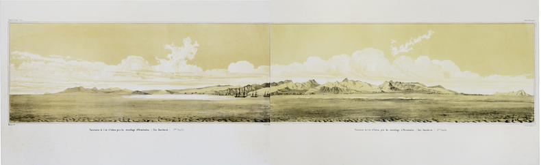  [HAWAII] Panorama de l'île d'Oahou pris du mouillage d'Honoloulou (Iles Sandwich).. DU PETIT-THOUARS (Louis-Marie Aubert).