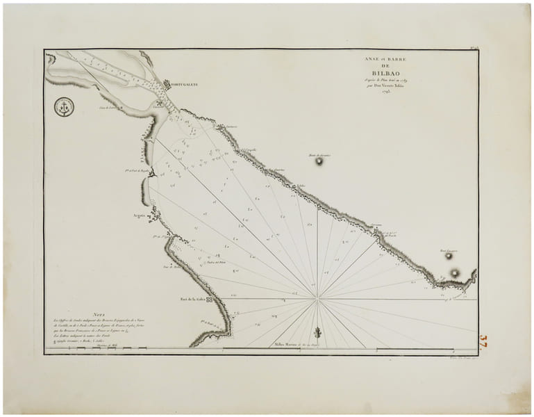  [PAYS BASQUE] Anse et barre de Bilbao d'apr&egrave;s le plan lev&eacute; en 1789 par Don Vicente Tofi&ntilde;o. 1793.. TOFI&Ntilde;O de SAN MIGUEL (Don Vicente).