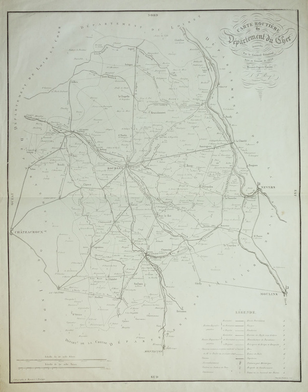  [CHER] Carte routière du département du Cher demandée par le Conseil Général, dans sa session de 1828.. REY (J.F.).