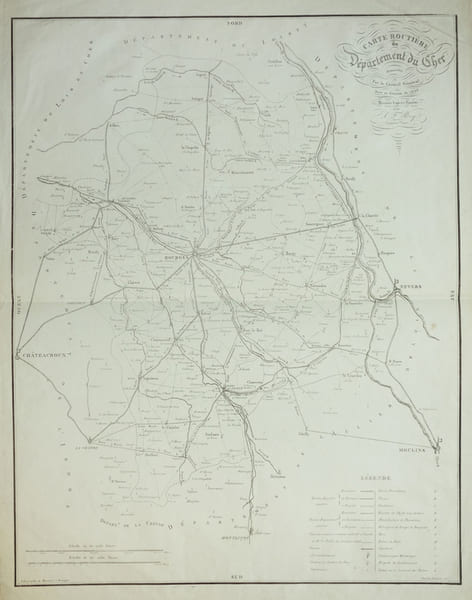  [CHER] Carte routi&egrave;re du d&eacute;partement du Cher demand&eacute;e par le Conseil G&eacute;n&eacute;ral, dans sa session de 1828.. REY (J.F.).