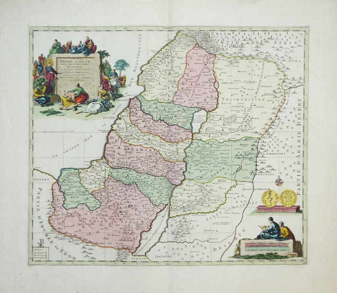  Carte de la Terre Sainte divis&eacute;e selon les douze tribus d'Isra&euml;l, o&ugrave; sont exactement marquez les voyages de J&eacute;sus-Christ &c, dress&eacute;e pour bien ...