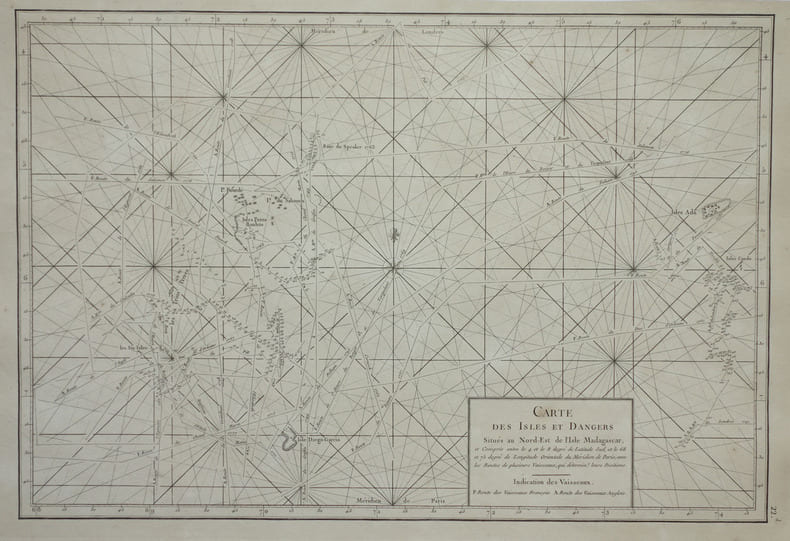 [OCEAN INDIEN] Carte des isles et dangers situ&eacute;s au nord-est de l'isle Madagascar.. APRES de MANNEVILLETTE (Jean-Baptiste-Nicolas-Denis d').