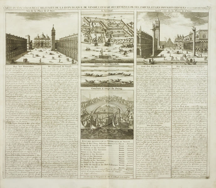  [VENISE] Carte du gouvernement militaire de la R&eacute;publique de Venise, l'&eacute;tat de ses revenus, de ses forces, et les diff&eacute;rentes vues de la place St. ...