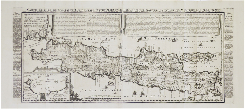  [JAVA] Carte de l'île de Java : partie occidentale, partie orientale, dressée tout nouvellement sur les mémoires les plus exacts ; avec une table des ...