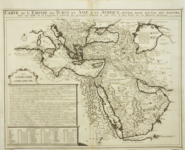  [ARABIE] Carte de l'empire des Turcs en Asie & en Afrique, divis&eacute; dans toutes ses pap[r]ties, avec une table de la longitude & latitude des ...