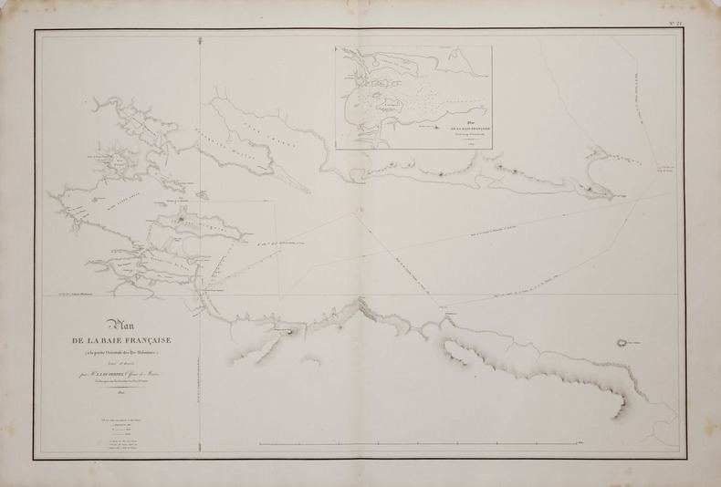  [MALOUINES/FALKLANDS] Plan de la Baie Française (à la partie orientale des Îles Malouines). . FREYCINET (Louis-Claude Desaulses de) & DUPERREY ...