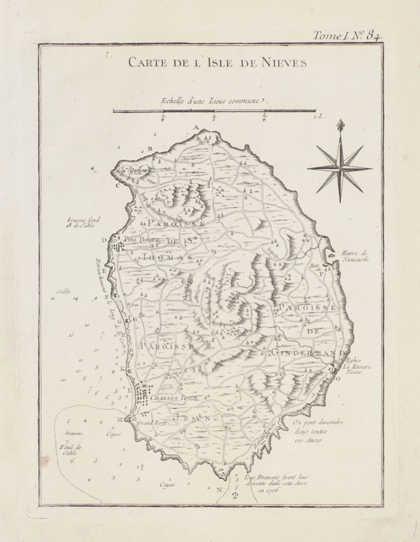  [NEVIS] Carte de l'isle de Nieves.. BELLIN (Jacques-Nicolas).