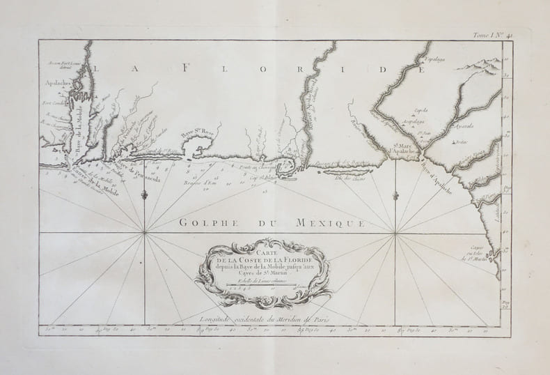  [FLORIDE] Carte de la coste de la Floride depuis la baye de la Mobile jusqu'aux cayes de St. Martin.. BELLIN (Jacques-Nicolas).