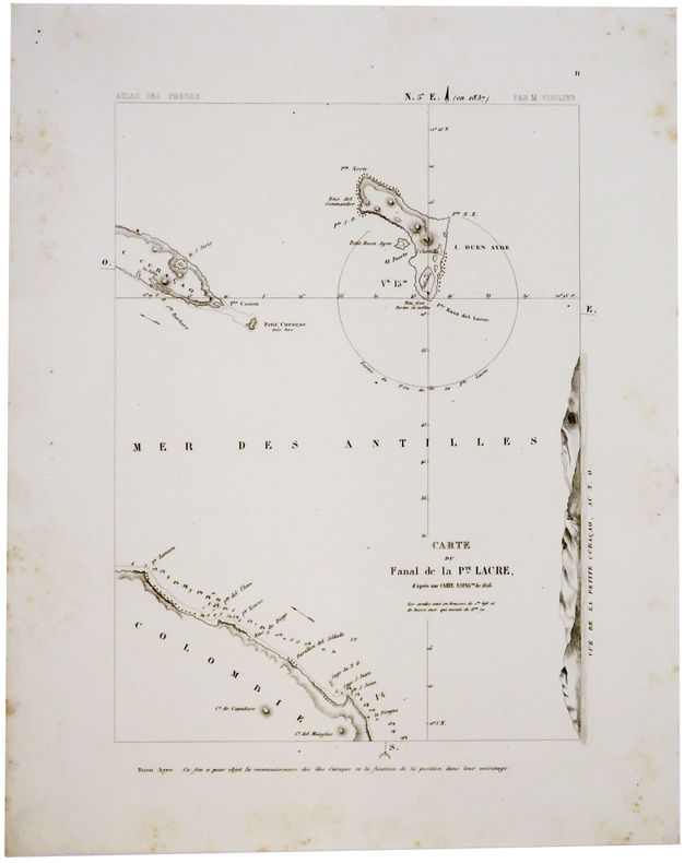 [CURACAO/BONAIRE] Carte du fanal de la Pte. Lacre d'après une carte espag.le de 1816.. COULIER (Philippe-Jacques).