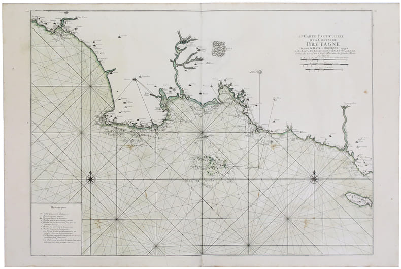  [MORBIHAN/GROIX & GL&Eacute;NAN] 6.me Carte particuli&egrave;re des costes de Bretagne depuis la baye d'Hodierne jusqu'&agrave; l'isle de Groa, contenant les isles de ...