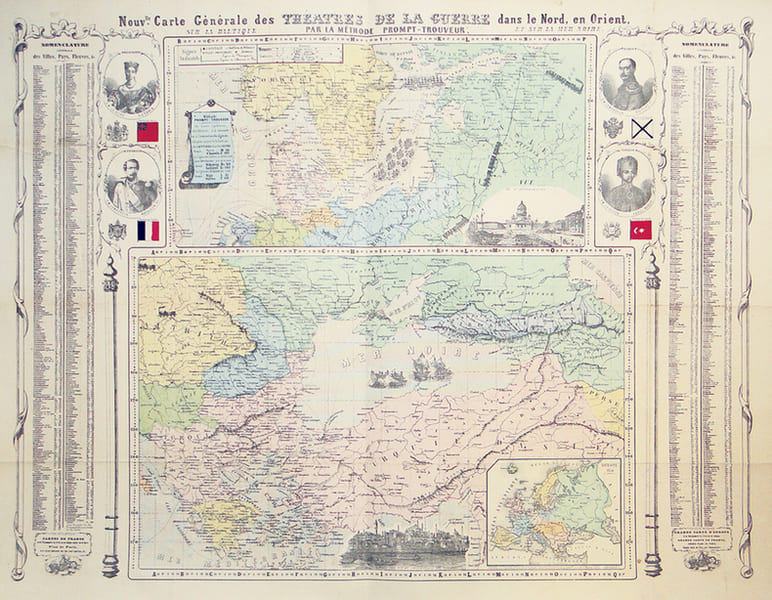  Nouv.lle carte g&eacute;n&eacute;rale des th&eacute;&acirc;tres de la guerre dans le Nord, en Orient, sur la Baltique et sur la mer Noire. Par la m&eacute;thode Prompt-Trouveur.. ...