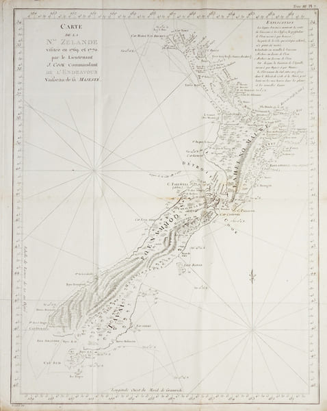  [NOUVELLE-ZELANDE] Carte de la N.le Z&eacute;lande visit&eacute;e en 1769 et 1770, par le lieutenant J. Cook commandant de l'Endeavour vaisseau de Sa Majest&eacute;.. ...