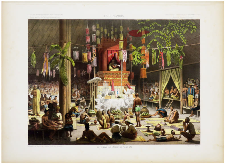  [LAOS] Laos siamois. F&ecirc;te dans une pagode de Nong Kay.. DELAPORTE (Louis) & GARNIER (Francis).