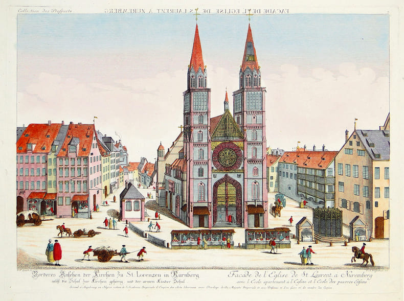  [NUREMBERG] Fa&ccedil;ade de l'&eacute;glise de S. Laurent &agrave; Nuremberg.. DELSENBACH (Johann Adam) & LEIZELT (Balthasar Friedrich).