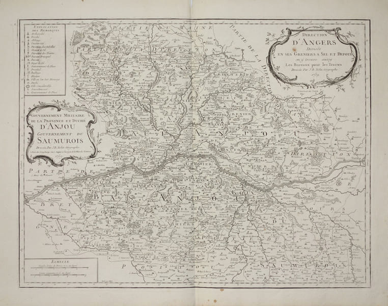  [ANJOU/GRENIERS &agrave; SEL] Direction d'Angers divis&eacute;e en ses greniers &agrave; sel et d&eacute;p&ocirc;ts, on y trouve aussy les bureaux pour les traites - Gouvernement ...