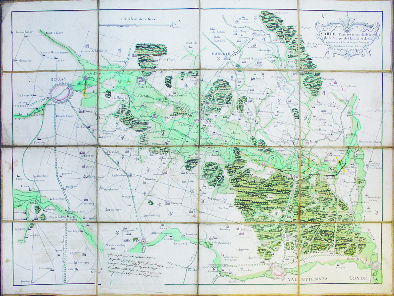 Carte particulière des rivières de la Scarpe, de l'Escaut et de ses canaux y afluant depuis Douay et Bouchain jusqu'à leur jonction à Mortagne.. ...