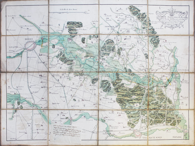 Carte particuli&egrave;re des rivi&egrave;res de la Scarpe, de l'Escaut et de ses canaux y afluant depuis Douay et Bouchain jusqu'&agrave; leur jonction &agrave; Mortagne.. ...