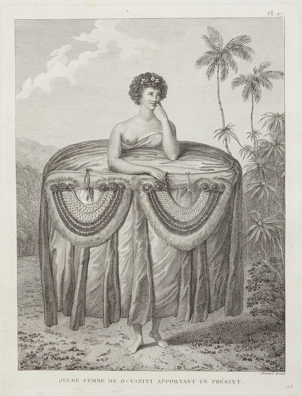  [POLYNESIE FRANCAISE/TAHITI] Jeune femme de O-Tahiti apportant un présent.. COOK (James).