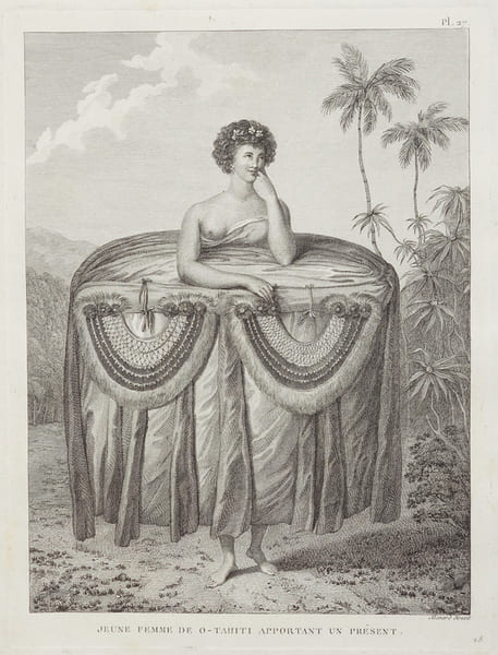  [POLYNESIE FRANCAISE/TAHITI] Jeune femme de O-Tahiti apportant un pr&eacute;sent.. COOK (James).