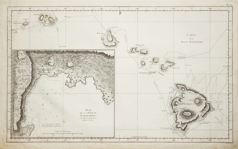  [HAWAII] Carte des Isles Sandwich - Plan de la baye de Karakakooa.. COOK (James).