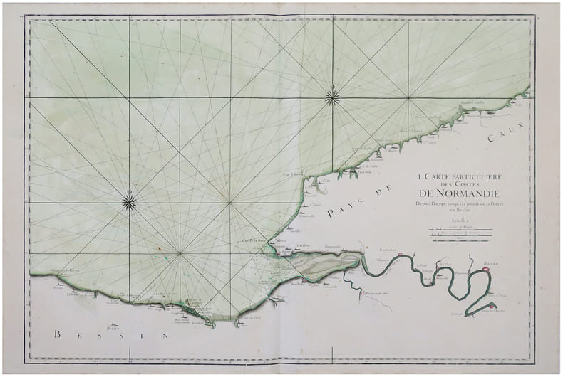  [NORMANDIE/CALVADOS] I. Carte particuli&egrave;re des costes de Normandie depuis Dieppe jusqu'&agrave; la pointe de la Perc&eacute;e en Bessin.. NEPTUNE FRANCOIS.