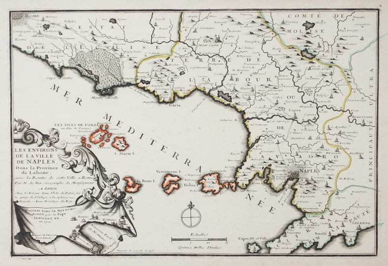  [NAPLES] Les environs de la ville de Naples, dans la province de Labour, avec la routte de cette ville &agrave; Rome.. FER (Nicolas de).