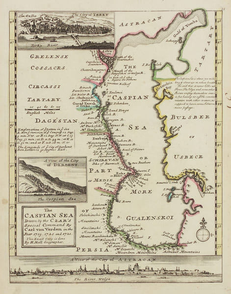  [MER CASPIENNE] The Caspian sea drawn by the Czar's special command by Carl van Verden in the year 1719, 1720 and 1721.. MOLL (Herman).