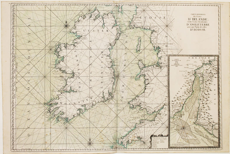  [IRLANDE] Carte g&eacute;n&eacute;rale des costes d'Irlande, et des costes occidentales d'Angleterre avec une partie de celles d'Ecosse.. NEPTUNE FRANCOIS.