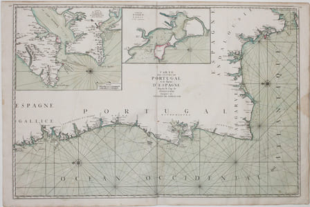 Carte des costes de Portugal et de partie d'Espagne depuis le cap de Finisterre jusques au dêtroit de Gibraltar.