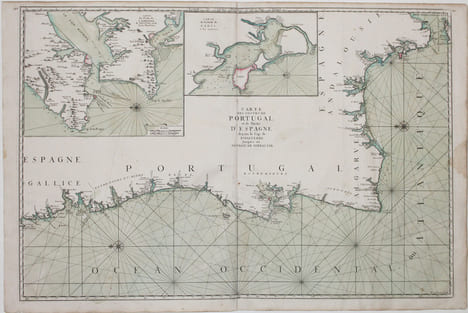Carte des costes de Portugal et de partie d'Espagne depuis le cap de Finisterre jusques au dêtroit de Gibraltar.. NEPTUNE FRANCOIS.