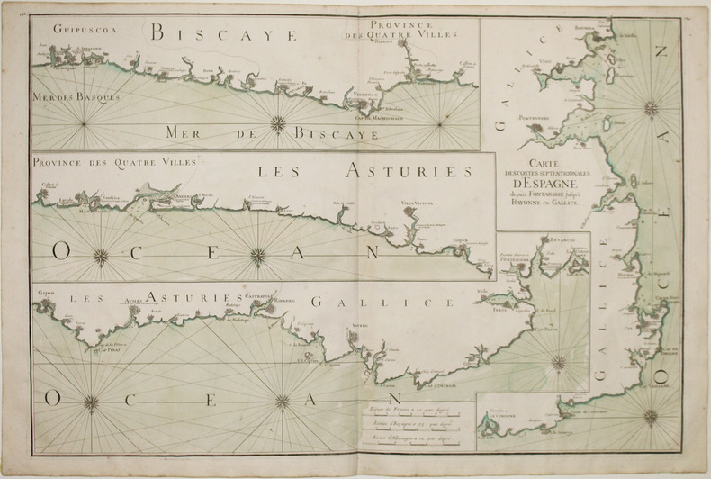  [PAYS BASQUE & GALICE] Carte des costes septentrionales d'Espagne depuis Fontarabie jusqu'à Bayonne en Gallice.. NEPTUNE FRANCOIS.