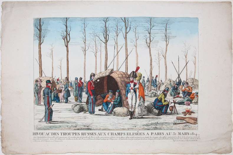  [NAPOLÉON] Bivouac des troupes russes aux Champs Elisées à Paris au 31 mars 1814.. CHÉREAU (Veuve).